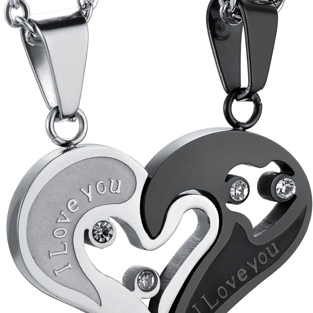 Stainless Steel Heart Necklace for Couples I Love You Pendant 22in Chain